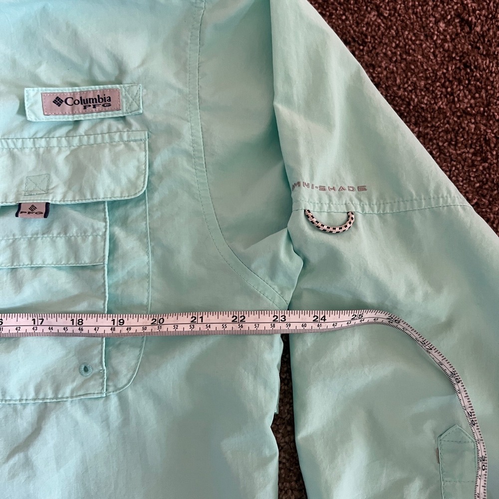 Columbia‎ PFG Fishing Shirt Omni-Shade Teal Roll-Up Long Sleeve Button Up - Picture 3 of 9